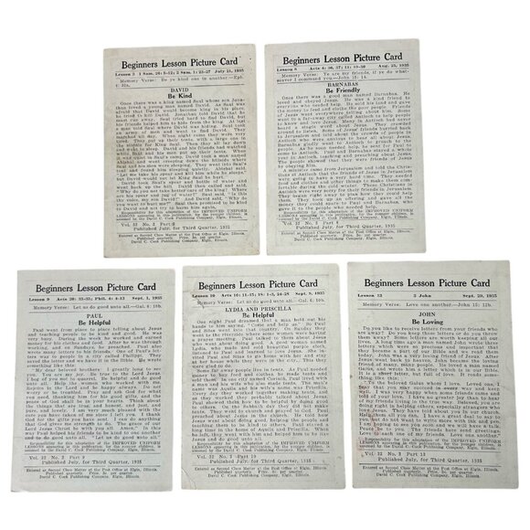 Vintage 1935 and 1936 Bible Beginner Lesson Picture Card David C Cook Lot of 23 - Picture 4 of 9